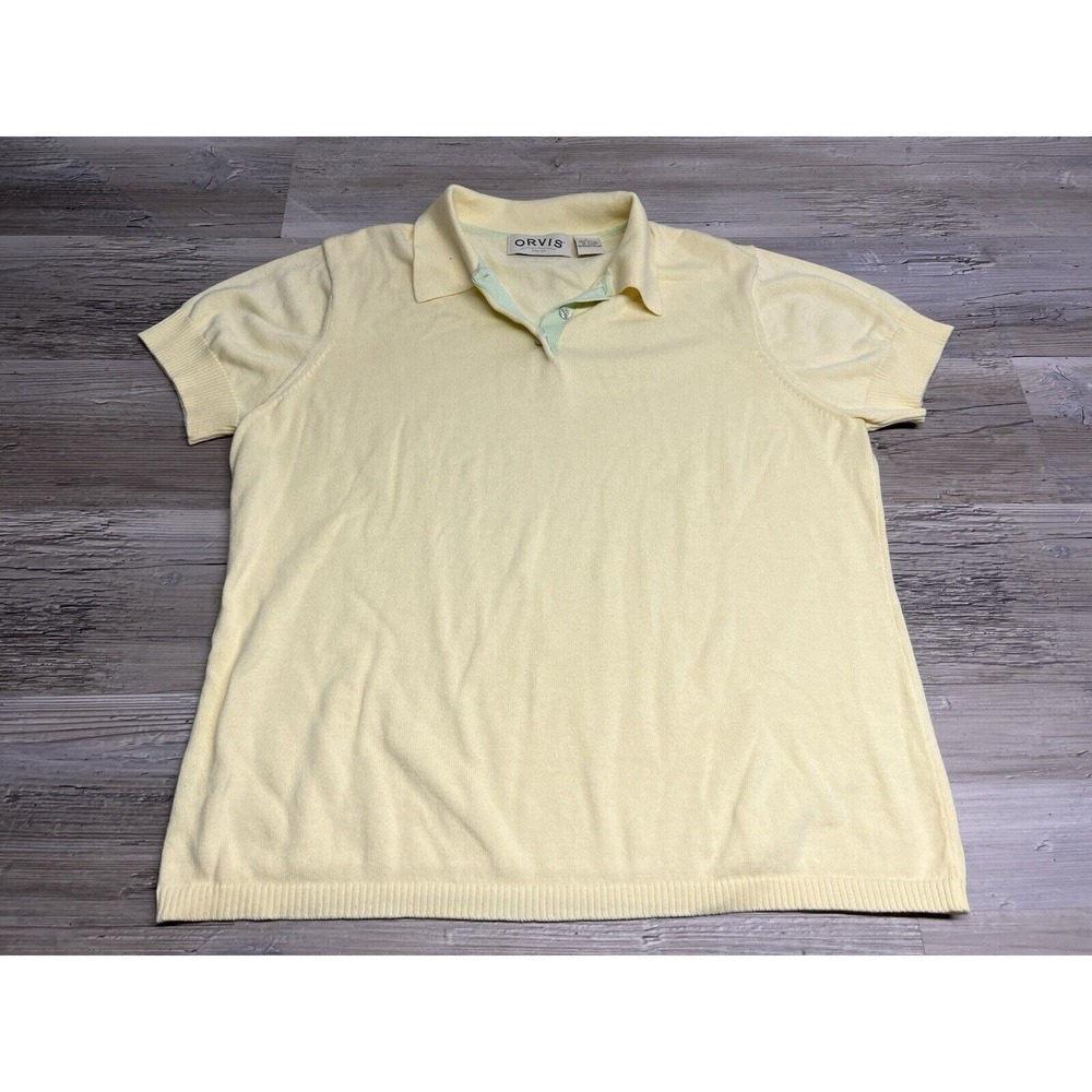 Vintage Orvis Knit Polo Sweater Mens Size Large‎ Yellow Short Sleeve 100% Cotton
